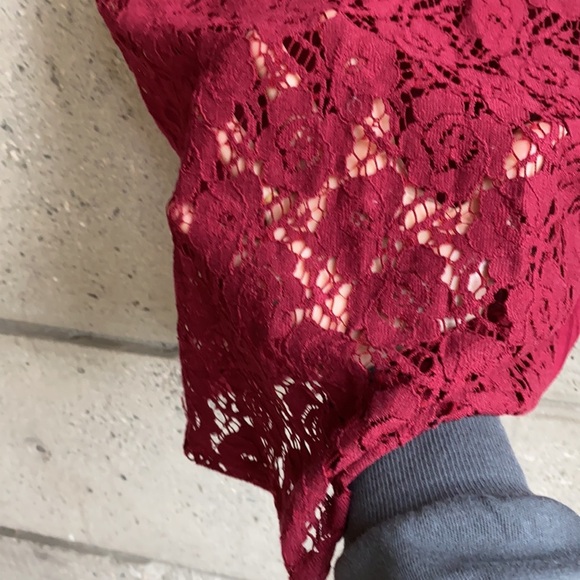 Deep red scoop neck top with sheer lace back - Picture 6 of 12